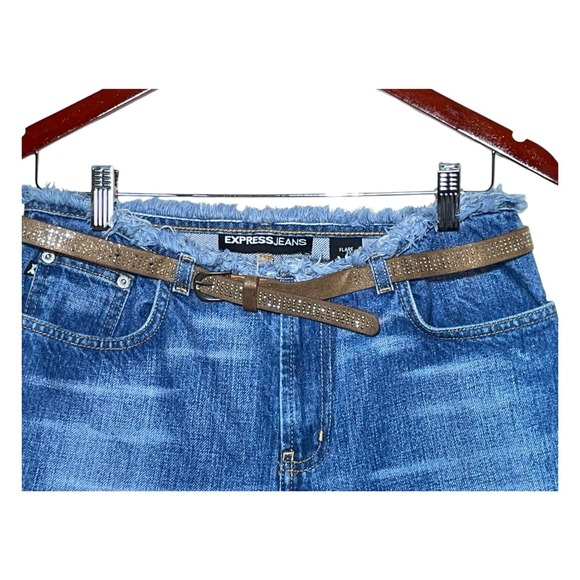 Vtg EXPRESS Jeans Jr Sz 5/6R 30Wx30L Straight Fringe/Raw Hem Y2K Western Boho - Picture 4 of 9